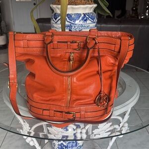 Michael Kors Vibrant Orange Tote with Gold Accents